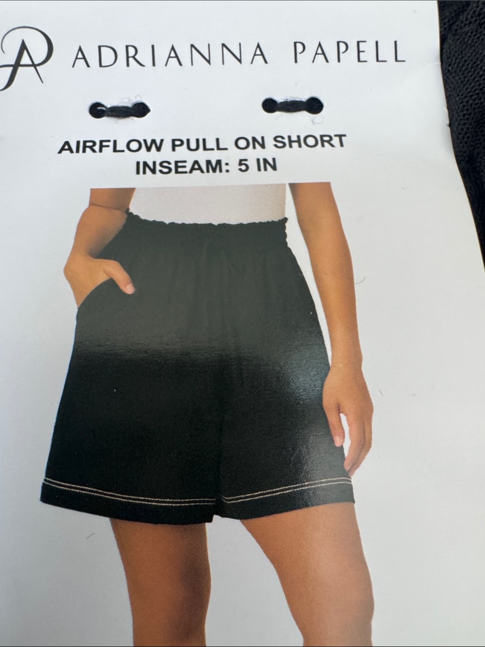 Adrianna Papell Black Elastic-Waist Airflow Shorts with Contrast Hem